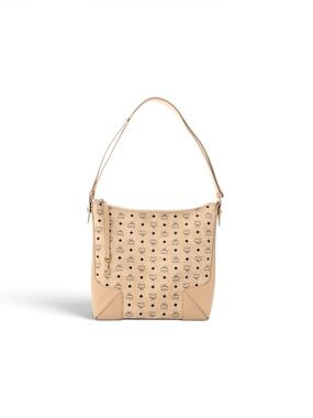 MCM Aren Visetos Medium Klara Hobo Bag Beige